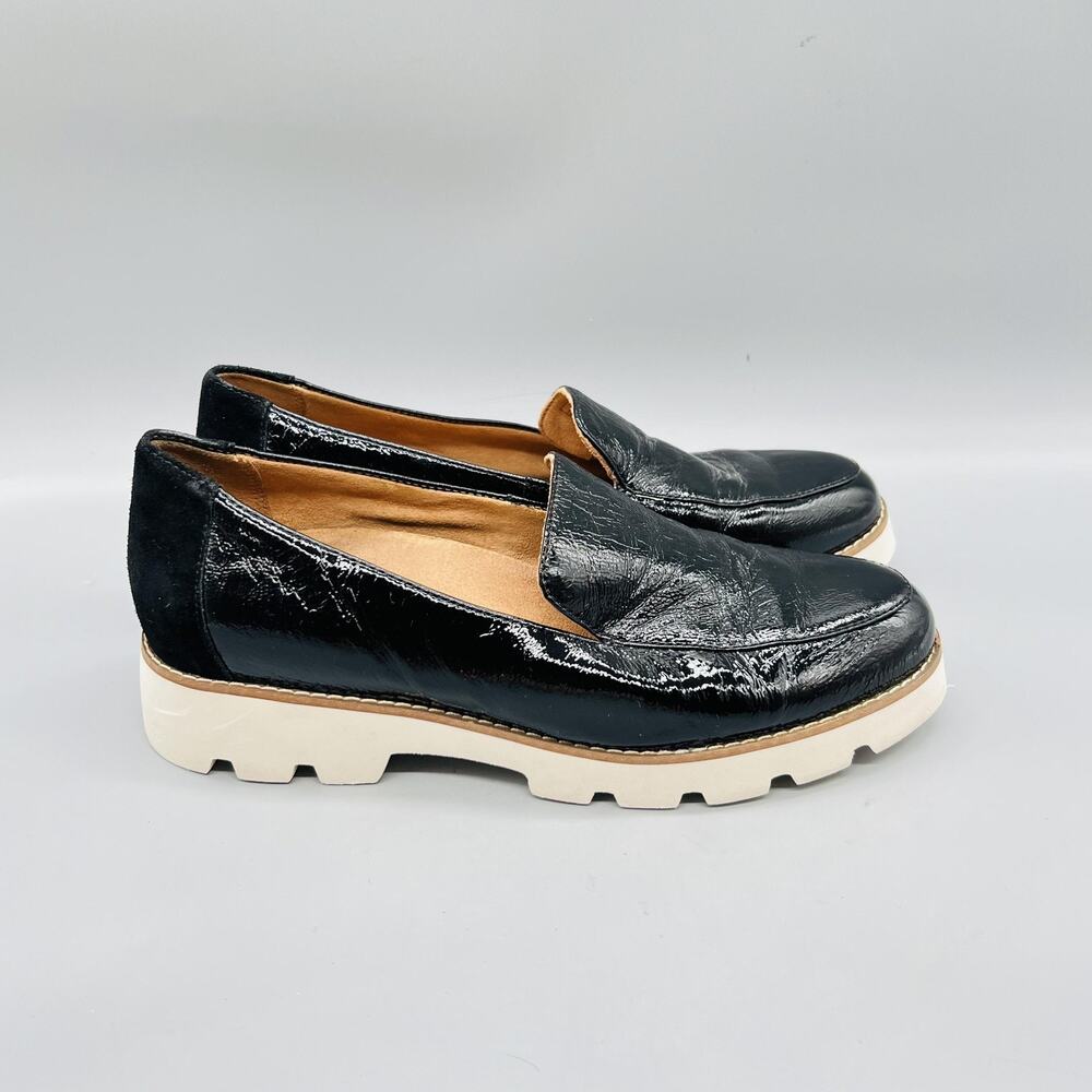 Vionic Shoes Womens 7 Black Patent Leather Kensley Loafers Lug Sole Comfort